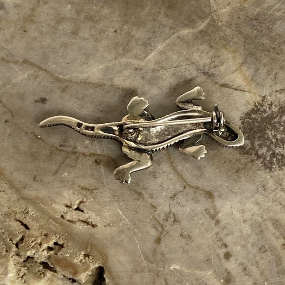 Sterling Silver 925 A Marcasite Lizard Animal Figural Brooch Pin - Picture 8 of 14